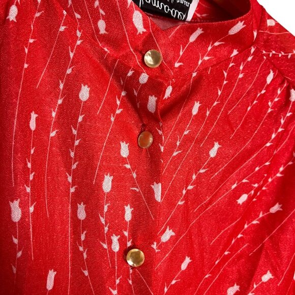 Vintage‎ Alamode of California Women's L Blouse Red White Floral Patterned Retro - Picture 2 of 4